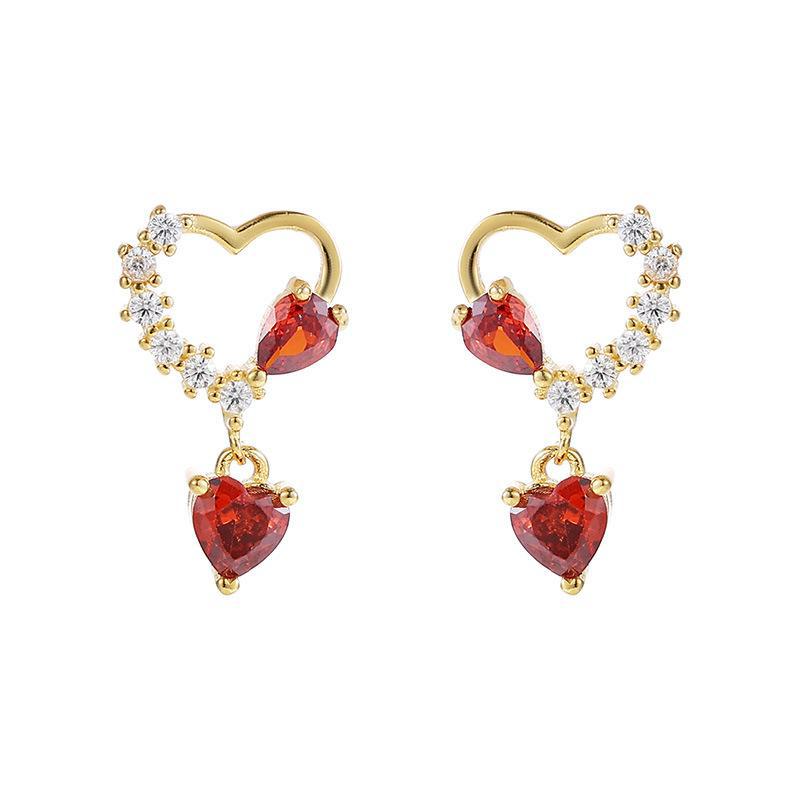 Серьги в форме сердца из серебра Banyan Tree S925 с красным цирконием для женщин - сладкие весенние и летние украшения