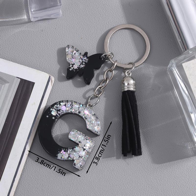 1pc Trendy Black A-Z Initials Letters Butterfly Keychain with Cute Charm, Decorative Accessory for Keys, Bags & Backpacks Gift