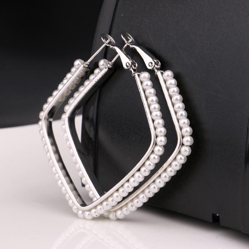 Gold & Silver Geometric Pearl Rice Bead Earrings - Trendy, Versatile, Retro E82