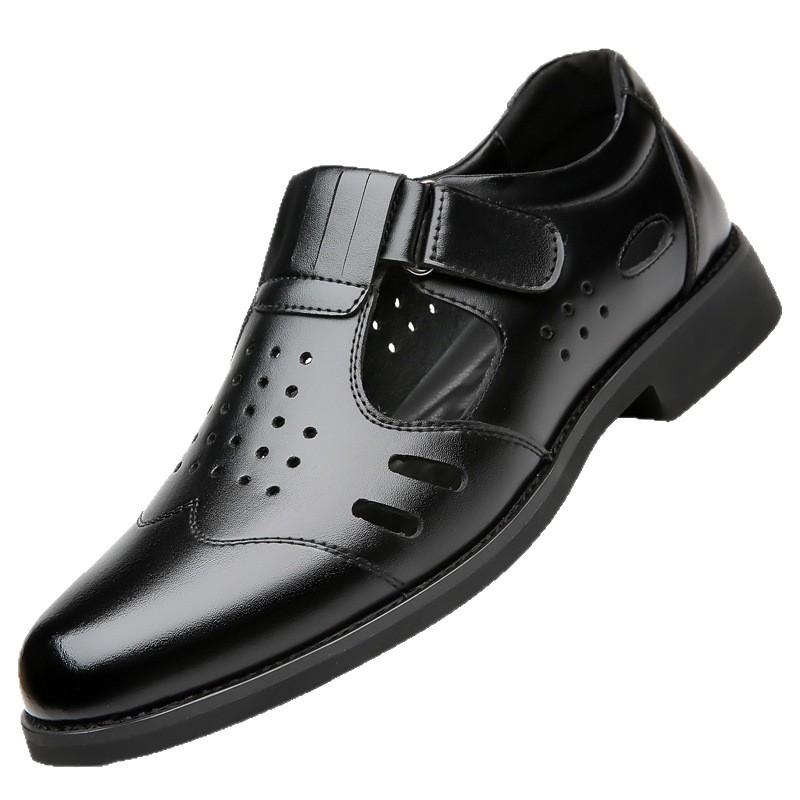 New Hollow Leather Shoes Men's Genuine Leather Sandals Men's Summer Breathable Hole Shoes Non-slip Leather Shoes