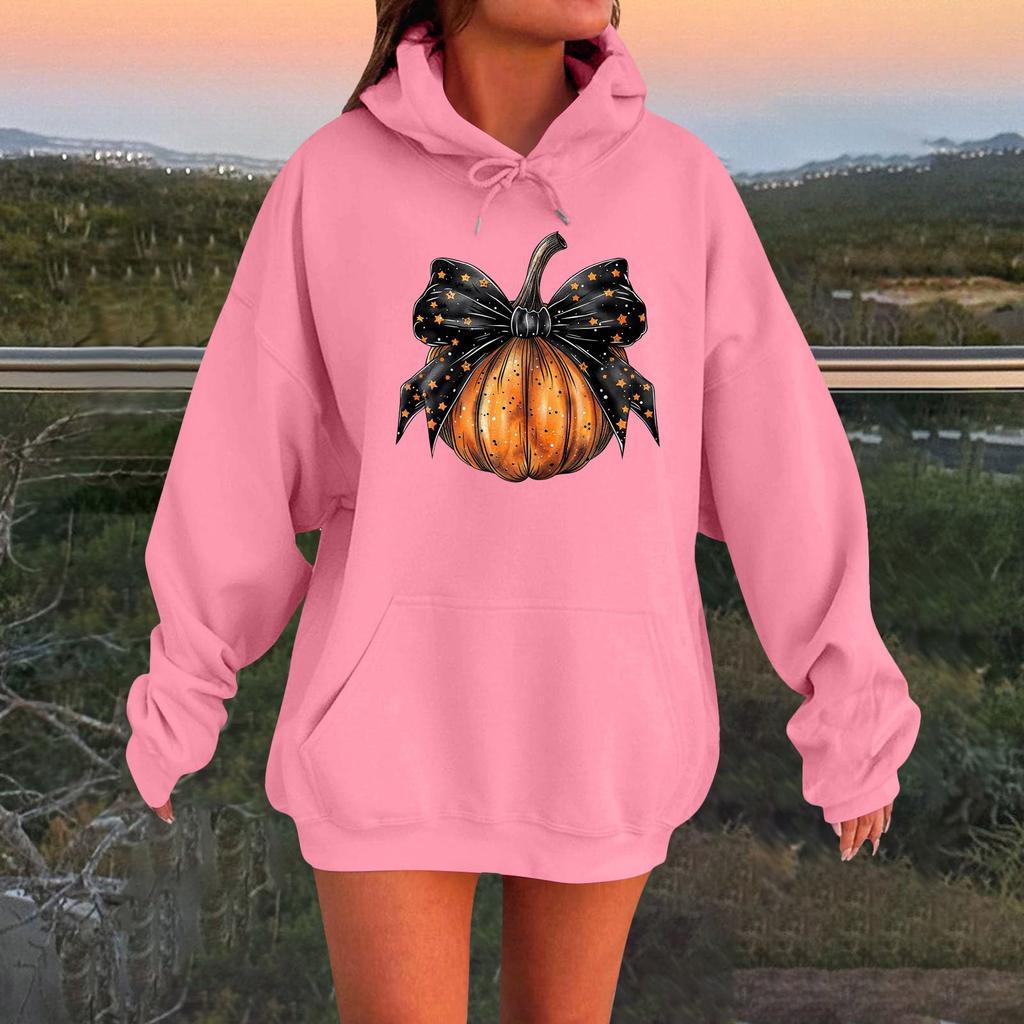 Женский плюшевый свитшот с длинными рукавами оверсайз со спущенными плечами и капюшоном с принтом на Хэллоуин