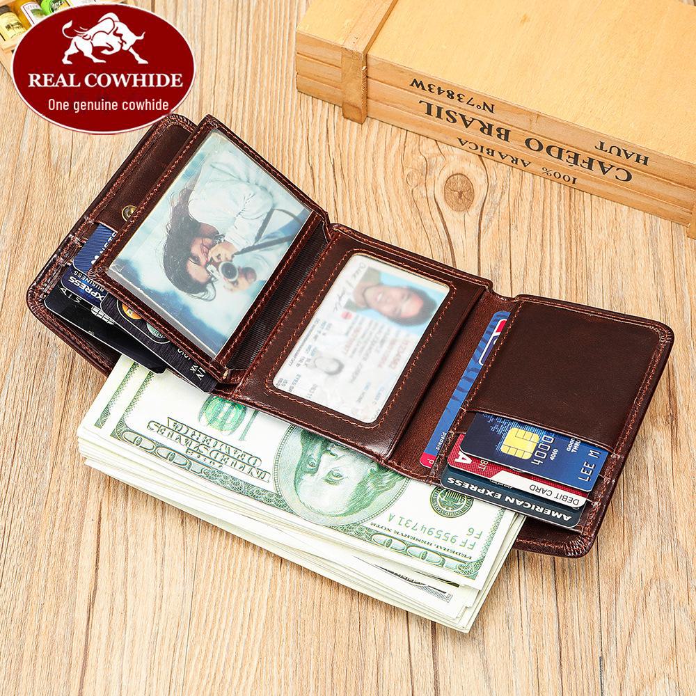Мужской ретро-кошелек из натуральной кожи с тремя отделениями, с защитой от кражи — ручная работа, большой объем, многофункциональный кошелек для монет