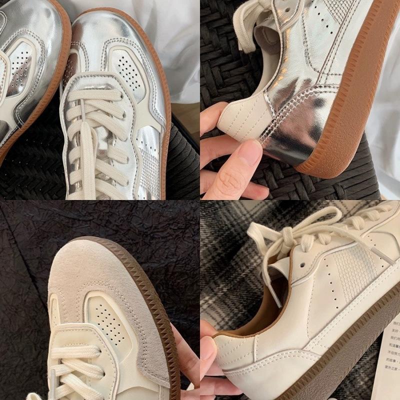 Silver Thick-soled Mesh Breathable Women's Niche Round Head Lace-up Casual Sports Board Shoes