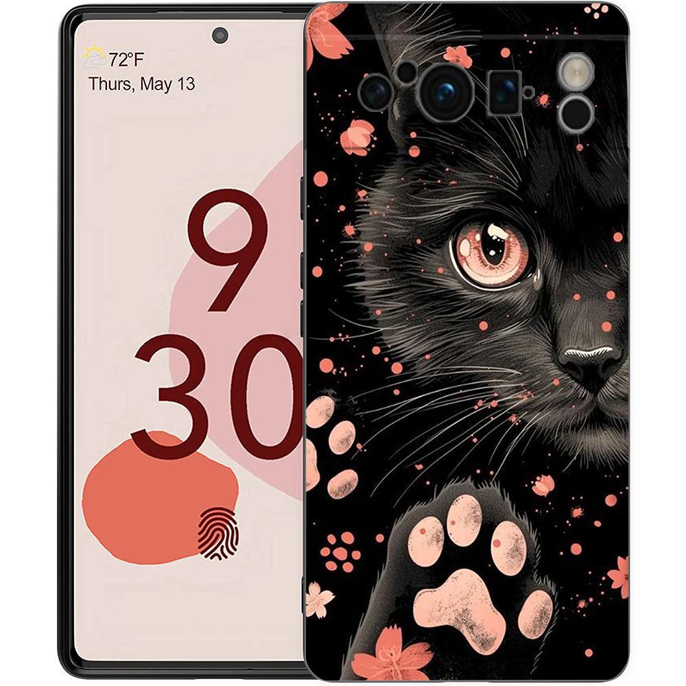 Милый Чехол для Телефона с Кошкой для Google Pixel 9 8 7 6 Pro XL 8A 6A 7A 5G Мягкий Ударопрочный ТПУ Черный Чехол Fundas