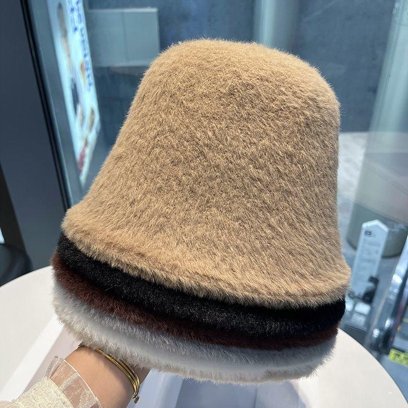 Плюшевая шляпа рыбака Детская осенне-зимняя теплая вязаная панама Модная белая шляпа-ведро