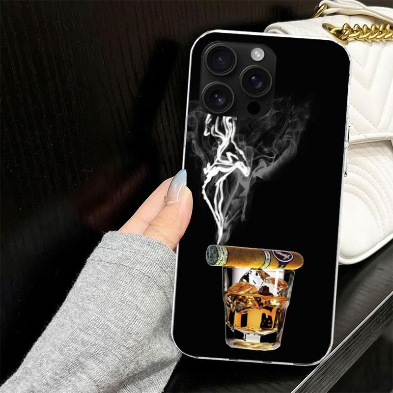 Кейс для iPhone 17 Air 16 16E 15 14 11 Pro Max с рисунком "Сигара Виски Лед" Мягкая Защитная Крышка для Телефона 12 13 Mini 7 SE 2020 8 Силикон Черный Ca