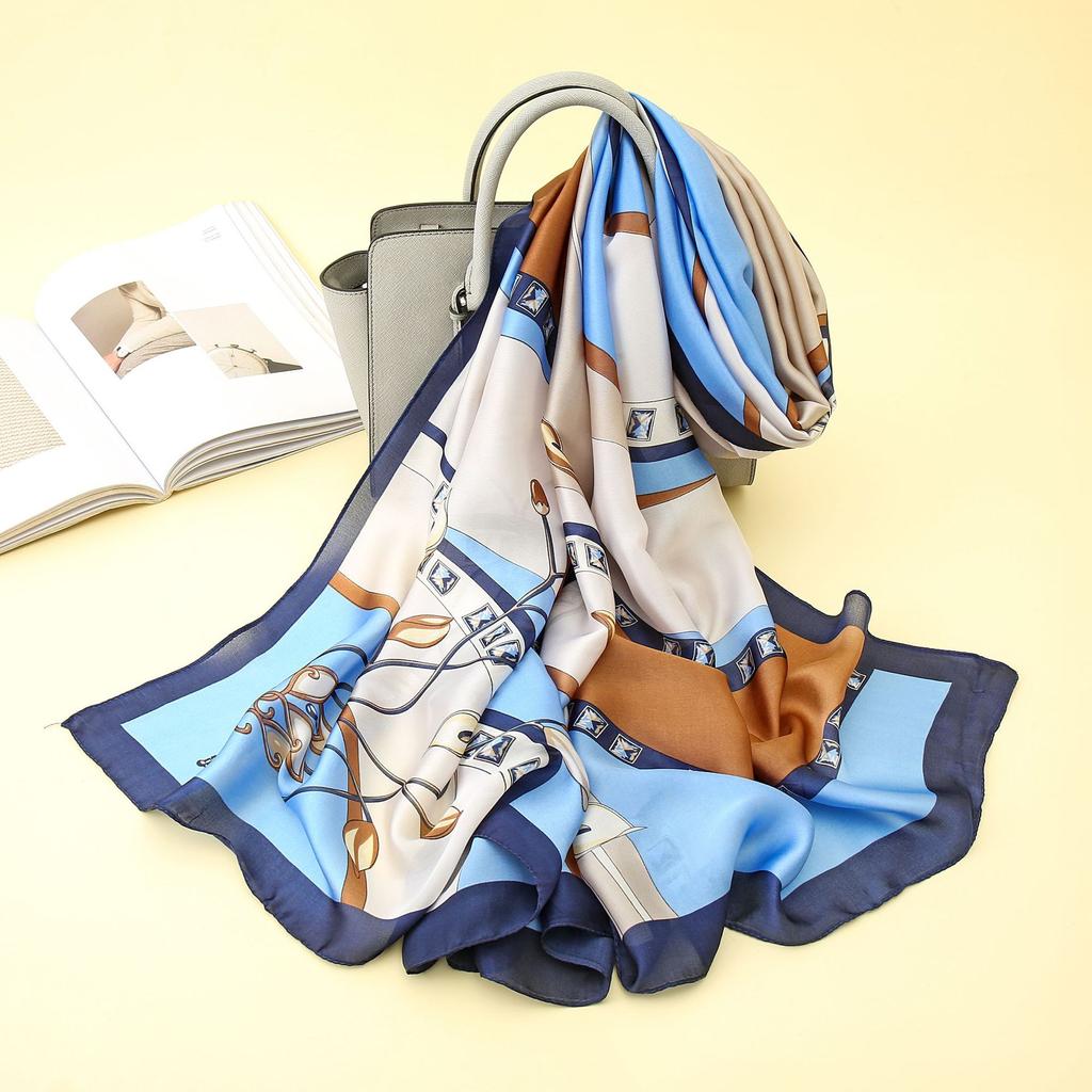 Fashion Belt Chain New Satin Sun Shawl Ladies Seaside Holiday Large Long Thin Silk Scarf