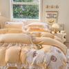 Princess Style Milk Velvet Lace 4-Piece Set: Embroidered Duvet Cover & Solid Color Bed Sheet