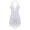 Women's Shiny Rhinestone Tassel Latin Jazz Ballroom Lyrical Dance Dress Fringed Leotard Bodysuit