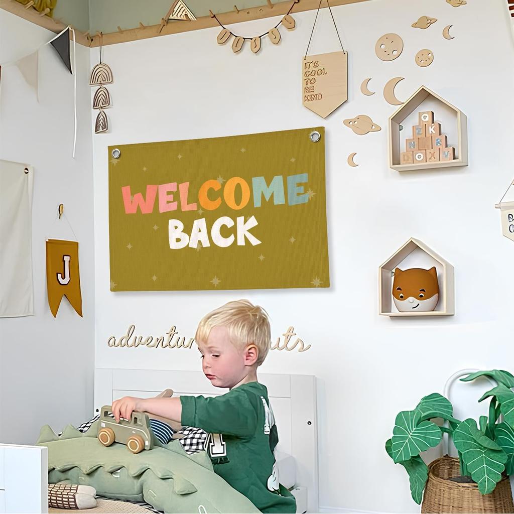 Винтажный Декор Стены Классной Комнаты, Вывеска Добро Пожаловать, Ретро Баннер-Флажок на Холсте для Игровой Комнаты, Детской Комнаты, Нейтральное Настенное Искусство для Комнаты Малыша, Мальчиков