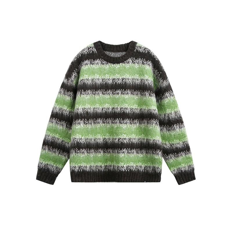 Unisex Oversized Crewneck Knit Sweater Cotton Blend Gradient Mohair Style Winter Casual Pullover Teens