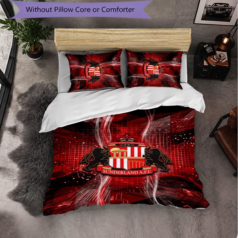 Sunderland Football 3 Piece Bedding Set Soft Duvet Cover Set with Pillowcases Printed Bedroom Decor Set for Home