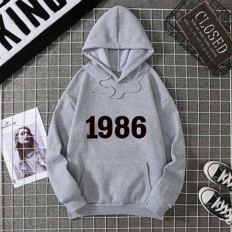 1986 Personality Street City Letter Print Tracksuit Women Novelty Fashion Hoodies Loose Fleece Hoody Casual Comfortable Clothes