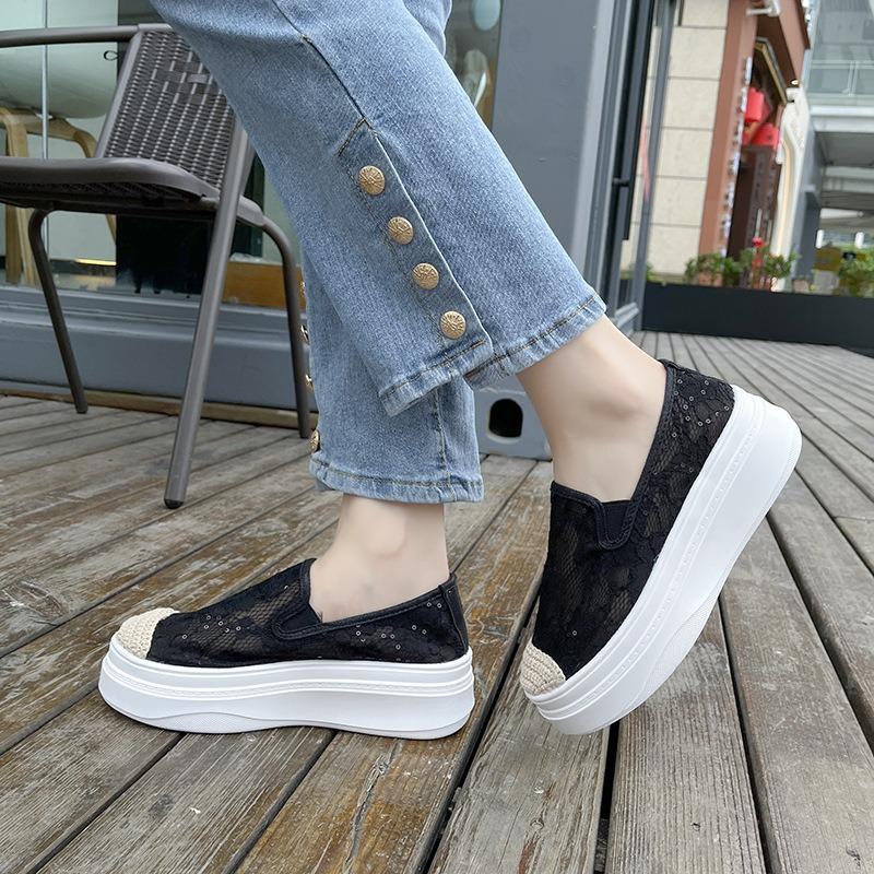 Autumn New Breathable Mesh Lace Heightening Casual Women's Shoes Fisherman Shoes