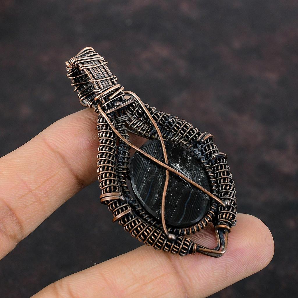 Psilomelane Gemstone Pendant Rainbow Moonstone Pendant Copper Wire Wrapped Pendant Handmade Wire Wrap Jewelry Gift For Mother Copper Jewelry
