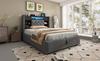 Upholstered Bed 90x200cm with Hydraulic Box & LED Lighting, Frame with USB/Type-C Charging Function, Linen Fabric, Grey (Without Mattress)