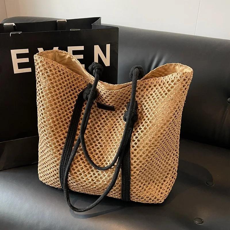 Соломенная женская сумка через плечо большой емкости, новая летняя модная универсальная ажурная плетеная сумка, пляжная сумка для отдыха на море