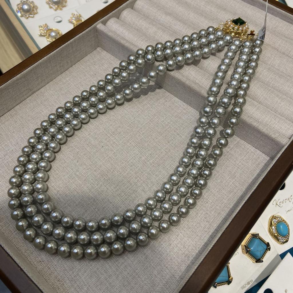 8 мм настоящие конопляные серебристо-серые прочные светящиеся круглые бусины многослойное жемчужное ожерелье модный легкий роскошный свитер цепочка осень и зима