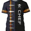 3D Chef's Knife Print Men's Trendy Color Block Short Sleeve Crew Neck T-shirt, Summer Outdoor