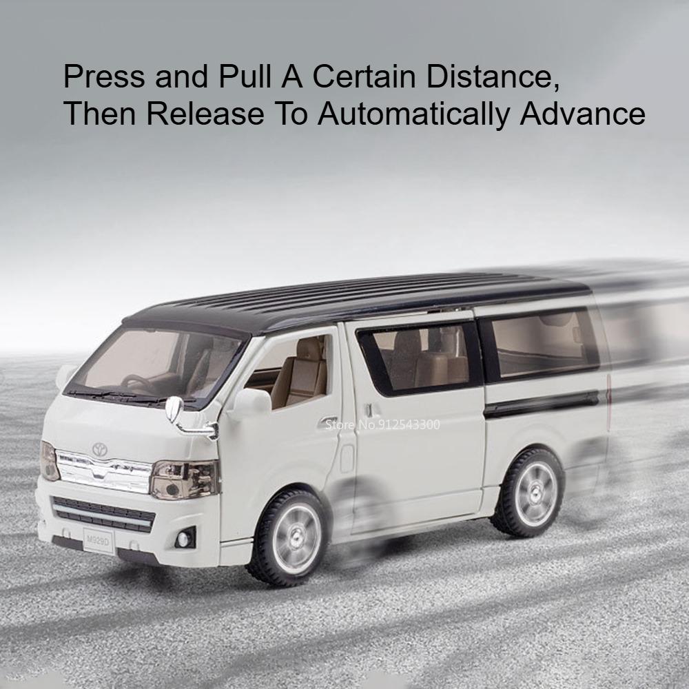 1:32 Scale Hiace Alphard Car Model Toy Alloy Diecast Rubber Tires Sound Light Doors Opened Pull Back Miniature SUV Kids Gifts