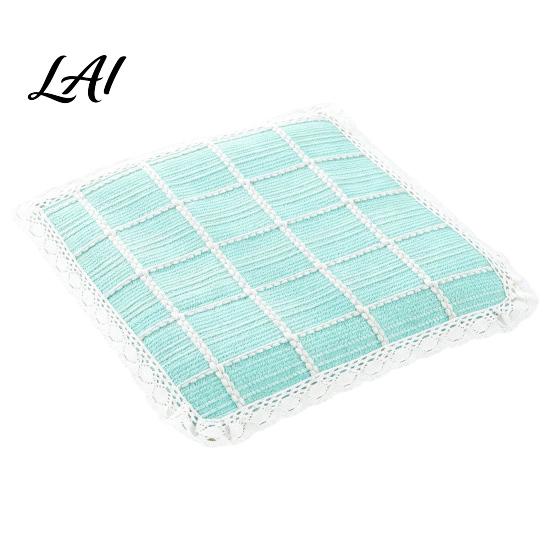 Thin Cushion for Student Chair Cotton Linen Pad Striped Plaid Dining Mat with Lace Trim Pastoral Style Breathable Seat Pad Ties Office Barstool
