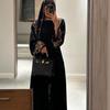 Muslim Women's Black Long Sleeve Evening Robe - Haute Couture, Dubai-Inspired, Hot Drilled Design