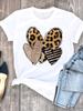 Summer Clothing Leopard Love Heart Sweet Fashion Women Tee T-shirts Casual Short Sleeve Regular Female Graphic T Shirt Clothes