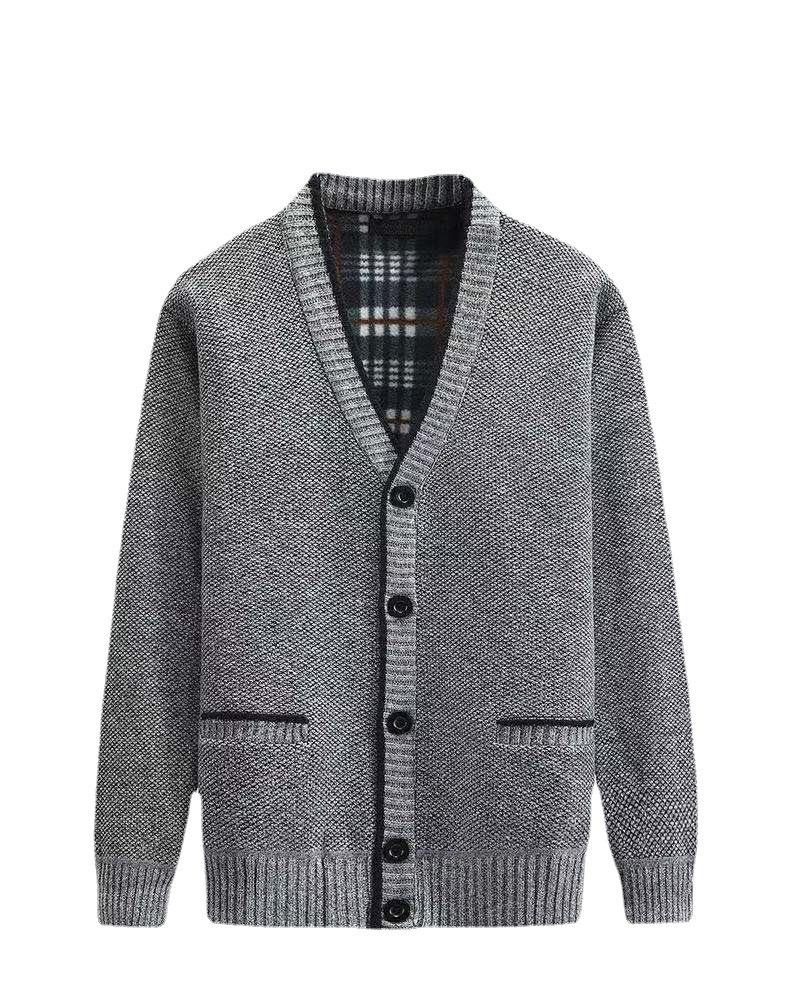 Мужской зимний утолщенный свитер-кардиган с V-образным вырезом и бархатом для людей среднего и пожилого возраста