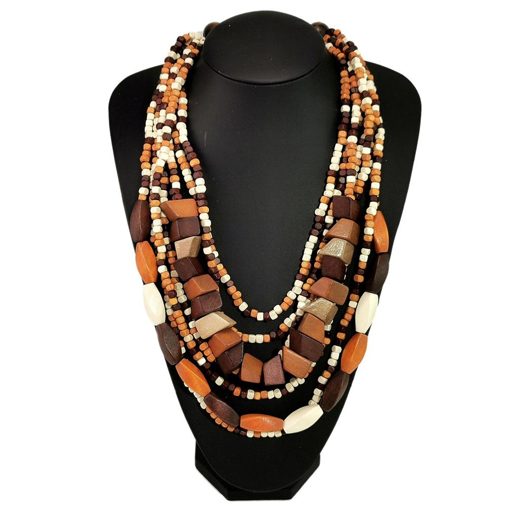 Vibrant Bohemian Style Multilayer Necklace Artistic Bohemian Multilayer Wood Neck Chain Jewelry Set for Music Festivals