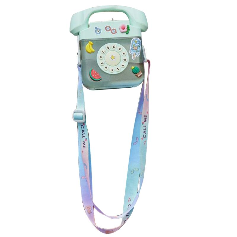 Portable Plastic Drinking Bottle Aesthetic Water Bottle Telephone Shape Water Bottle with Straw Water Bottle with Strap