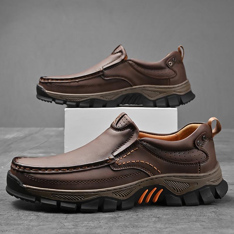 Retro Style Leather Loafers Mens Comfort Casual Shoes Breathable Male Driving Footwear Moccasin Travel Climbing Camping Footwear