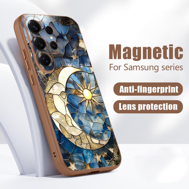 Винтажный Чехол в Европейском Стиле Для Samsung Galaxy S26 Ultra S25 Edge S24 Plus S23 FE S22 A17 A54 A55 A56 A57 5G Магнитный Для Magsafe Матовый Чехол Луна Солнце