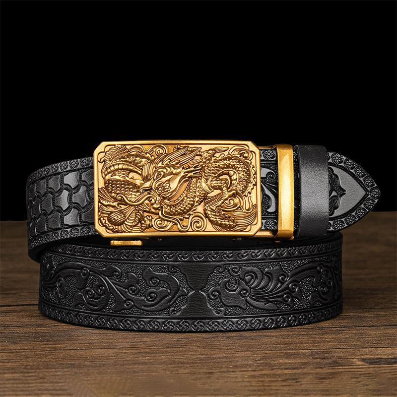 Мужской ремень с автоматической пряжкой, доминирующим дизайном Танцао и тисненым узором в виде шестилапого дракона
