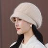 Mom's rabbit fur double-layer thickened warm knitted hat, women's autumn and winter middle-aged and elderly grandma newsboy hat, ear protection hat