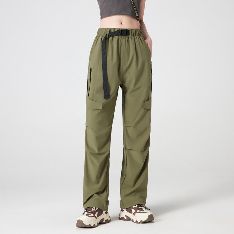 Брюки в стиле парной одежды, женские летние тонкие повседневные брюки, спортивные брюки прямого кроя для улицы, быстросохнущие брюки с завязками на щиколотках, женские брюки из ледяного шелка