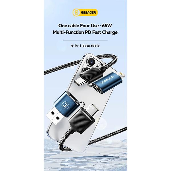 Essager 4 в 1 USB C Lightning Cable 65W PD Провод для быстрой зарядки для iPhone 14 13 Pro Max iPad HUAWEI Xiaomi Tablets Type C Cable