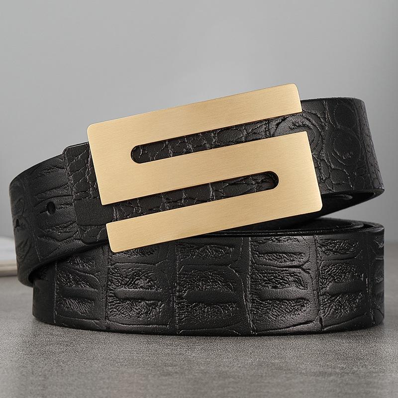 Ремень мужской из натуральной кожи с пряжкой, первый слой из натуральной коровьей кожи, формальный деловой молодежный ремень ручной работы с пряжкой из крокодиловой кожи с узором Tide