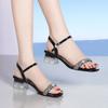 Summer  Rhinestone Women's Comfort Non-slip Genuine Leather Sandals Luxury Open Toe Buckle Square Heel Dress  Shoes