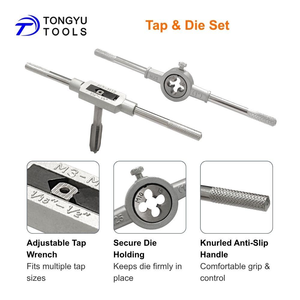 20Pcs Metric Tap and Die Set M3-M12 Thread Repair Re-threading Tool Kit with Tap Wrench Die Handle