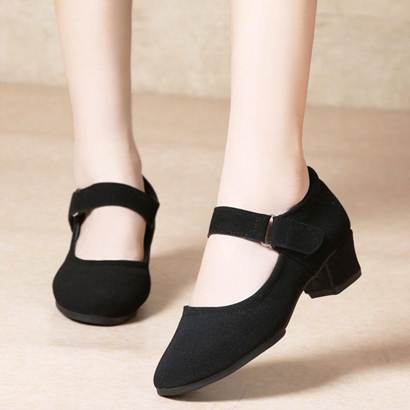 Black Canvas Women Social Practice Dance Shoes Ladies Waltz Latin Party Ballroom Standard Shoes Soft Rubber Sole