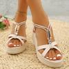 Fashion Summer Solid Casual Elastic Band Roman Sandals for Women 2025 Plus Size Wedges Woman Sandles Beach Open Toes Women Sandals