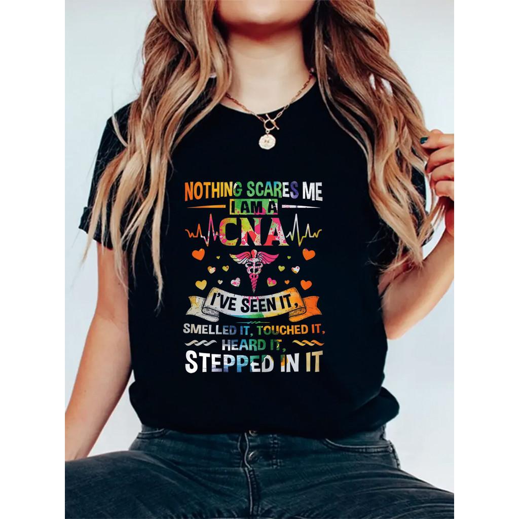 Футболка с графическим принтом медсестры CNA, однотонная, с круглым вырезом, с коротким рукавом, повседневный топ на лето и весну, женская одежда