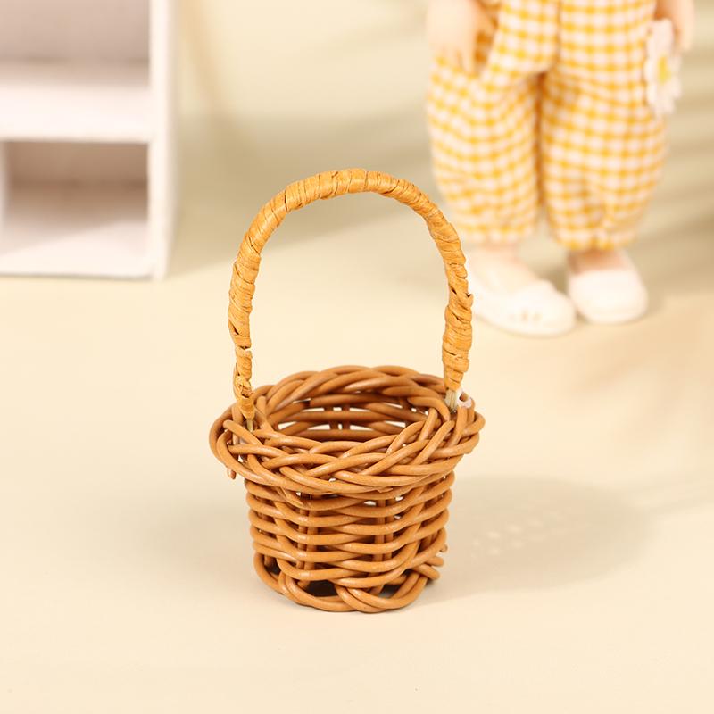 1Pcs Dollhouse Miniature Woven Flower Basket Hand Basket Storage Basket Kids Pretend Play Toy Doll House Accessories