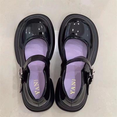 Толстые туфли Мэри Джейн на высокой платформе женские лето 2025 новые черные с круглым носком милые крутые французские японские маленькие кожаные туфли