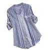 Plus Size Womens Three Quarter Striped Print V-Neck Loose Fit Top T-Shirt Blouse