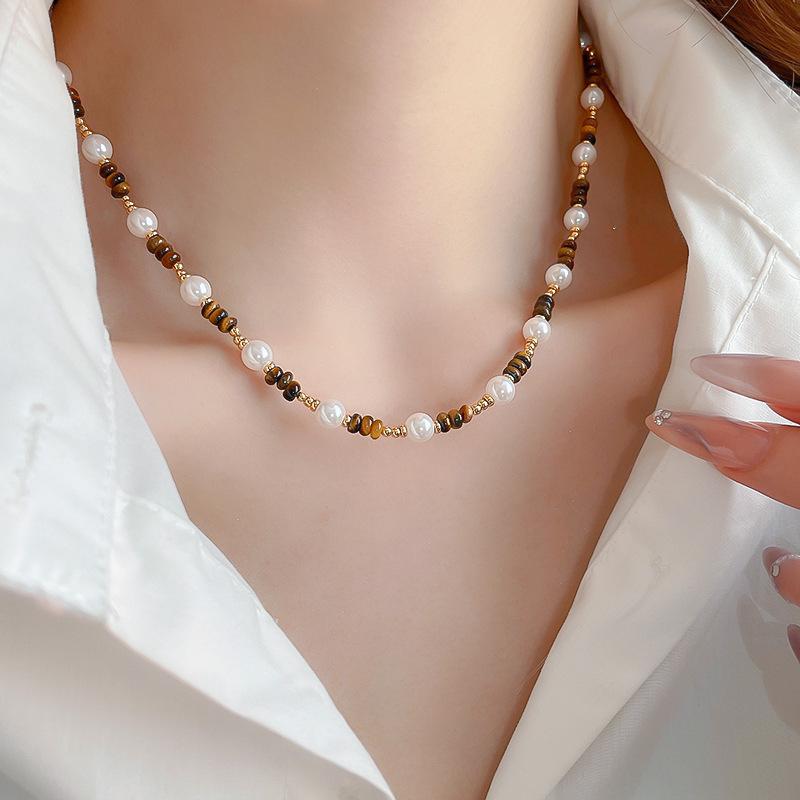 Овальное колье Maillard Тигровый глаз для женщин - Легкая роскошь Осень/Зима Цепочка на ключицу Модная Высококачественная Бижутерия