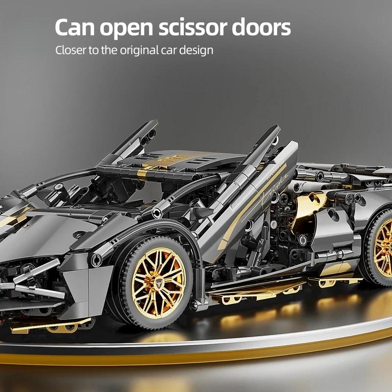 Technic Sports Car Building Blocks Toys 1:14 черно-золотых конструкторов MOC, гоночные модели суперкаров в качестве подарка на день рождения для мальчиков и взрослых