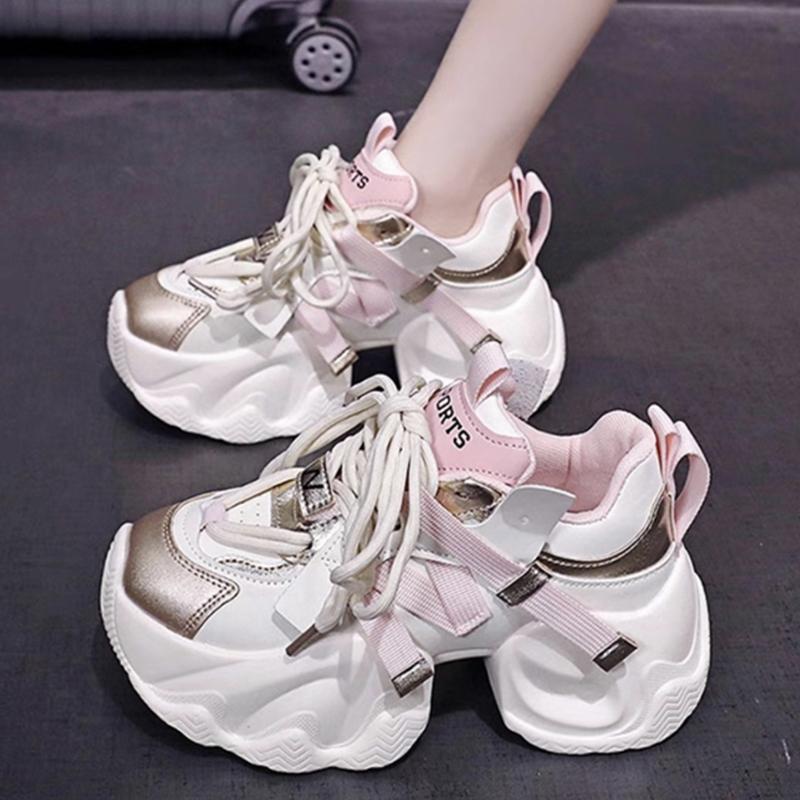 Женские прогулочные кроссовки, осенние туфли на высокой платформе со шнуровкой, дышащая кожаная обувь, зимняя повседневная обувь на танкетке 10 см