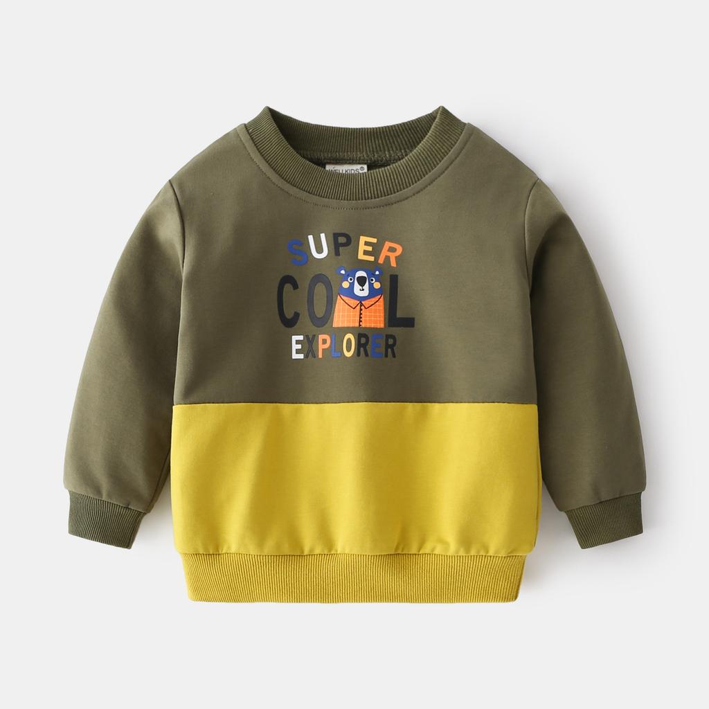 No hooded autumn boys sweater cartoon children's clothing, cute fashion casual long-sleeved top