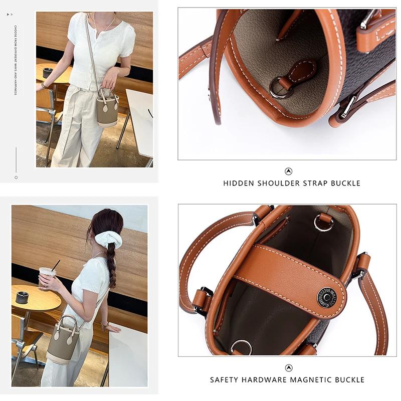 Luxury Women Cross Body Bags Trendy Genuine Cow Leather Lunch Bag Bucket Bag Food Basket Amazon Picnic Handbag Soft Top-handle